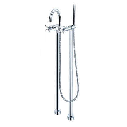Chrome freestanding faucet with 2 handles