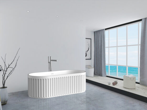 67" oval modern solid surface bathtub with grooved stripes - Matt Finish