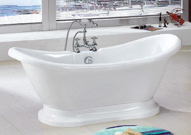 69″ acrylic double slipper tub with pedestal