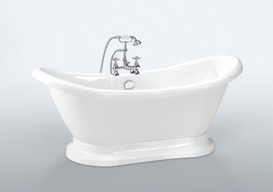 69″ acrylic double slipper tub with pedestal