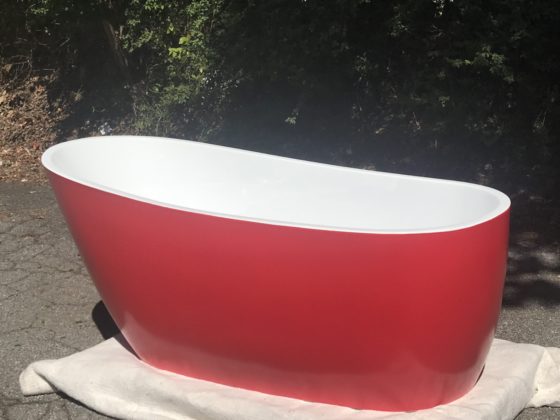 68" modern acrylic slipper tub with red exterior paint