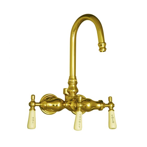 Wall mount goose neck polished brass faucet,