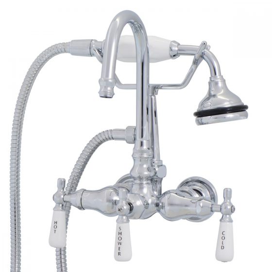 Wall mount faucet with goose neck and hand shower - Chrome