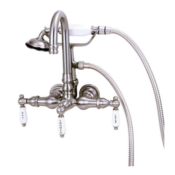 Wall mount faucet with goose neck and hand shower - Brushed Nickel