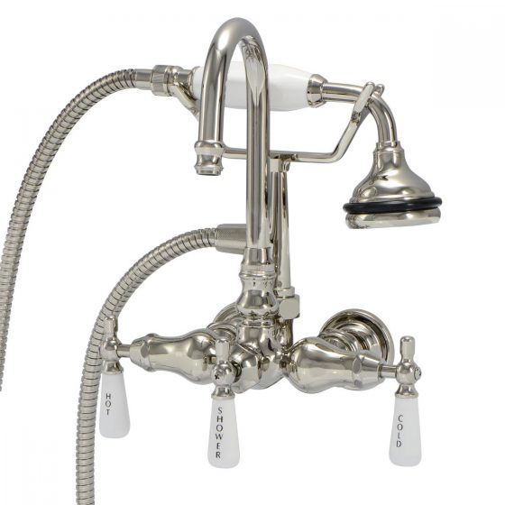 Wall mount faucet with goose neck and hand shower - Polished Nickel