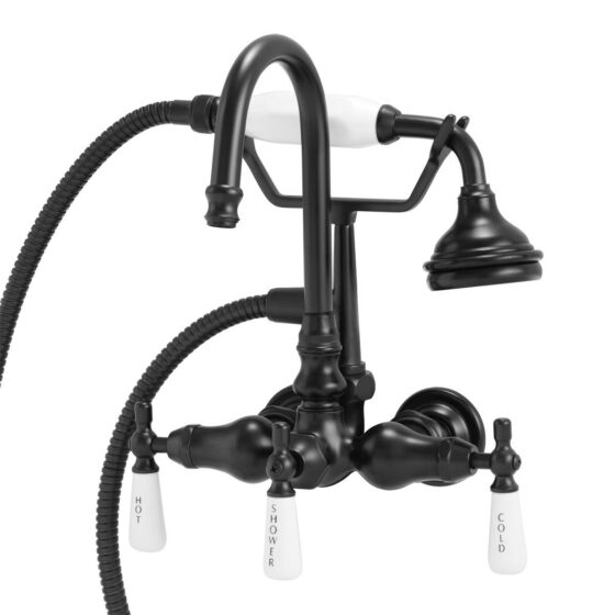 Wall mount faucet with goose neck and hand shower - Matte Black