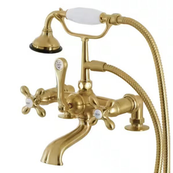 RS-46132 - deck mount British telephone faucet with 2″ riser - Satin Brass