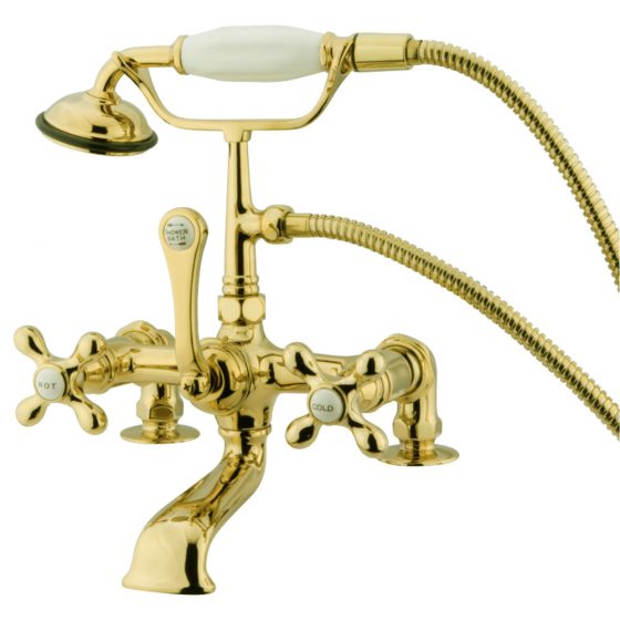 RS-46133 - deck mount British telephone faucet with 2″ riser - Polished Brass