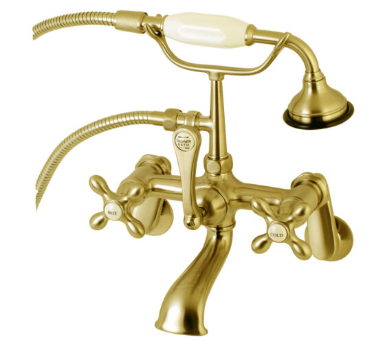 Wall mount British telephone faucet with swim arm - Satin Brass