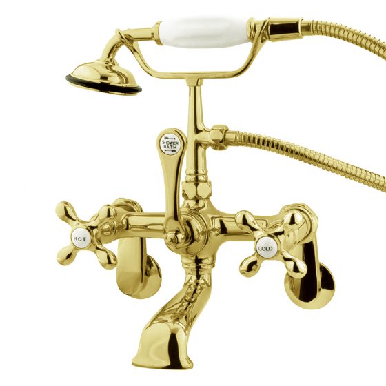 Wall mount British telephone faucet with swing arm - Polished Brass