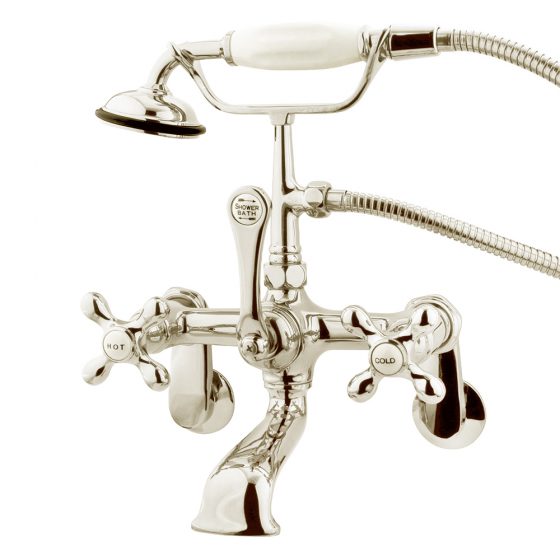 Wall mount British telephone faucet with swing arm - polished nickel