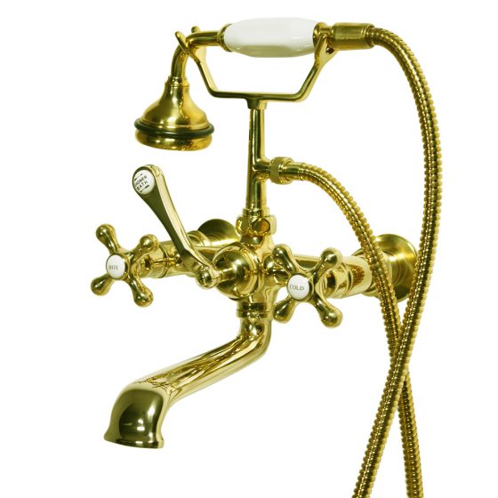 wall mount British telephone faucet with 6″ wall extension - Polished Brass