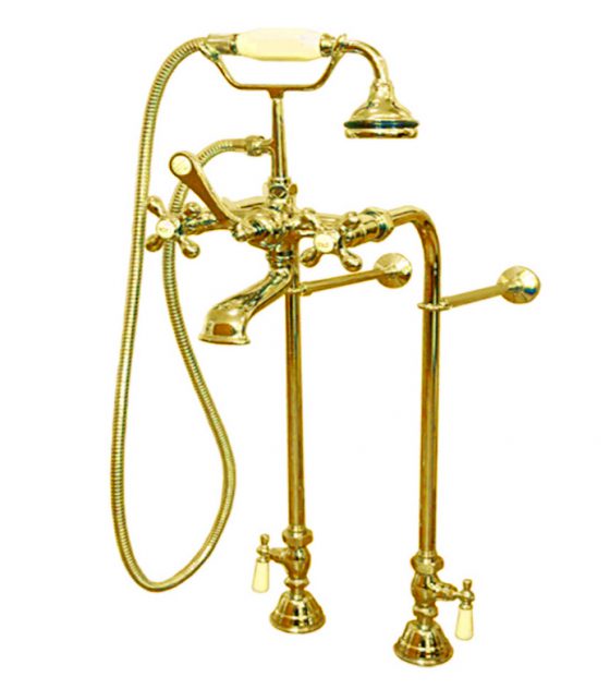 Free standing British telephone faucet with wall support- Polished Brass