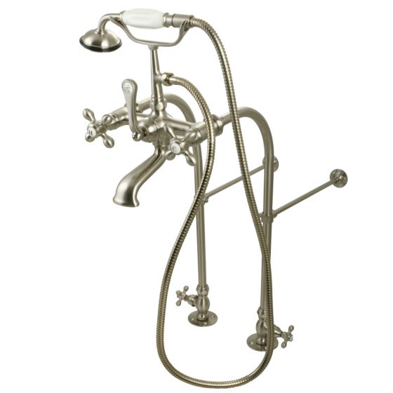 Free standing British telephone faucet with wall support- Brushed Nickel