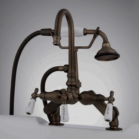 deck mount faucet with goose neck and hand held shower - Oil Rubbed Bronze