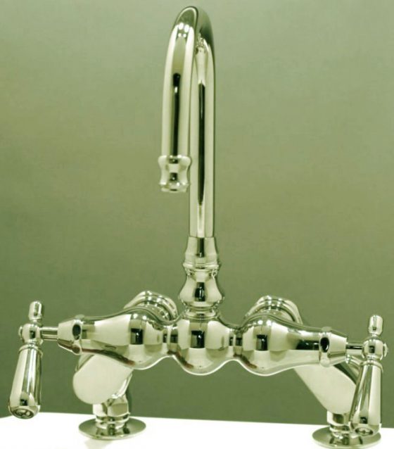 Polished Nickel deck mount faucet with goose neck